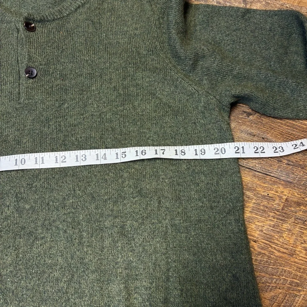 J Crew Lambswool Blend Henley Sweater Mens Large Green Knit Preppy Casual Button